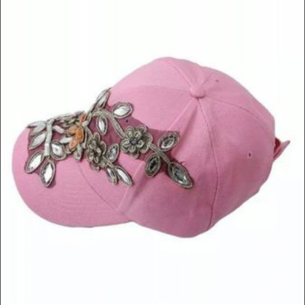 Beautiful floral rhinestone bling cap/hat in pink